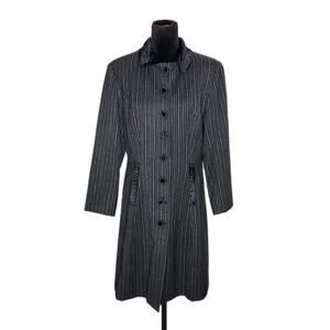Kenzo Studio Vtg 90s Gray Striped Wool Blend Coat Velour Accents Women's Size 12